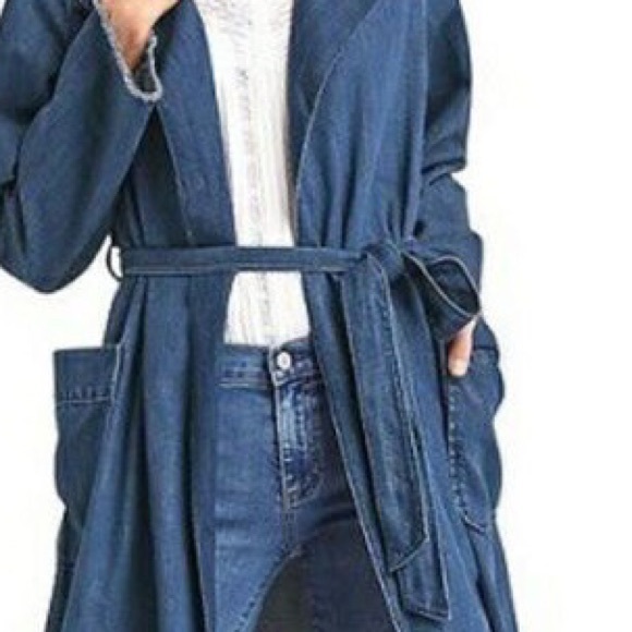 belted denim trench coat